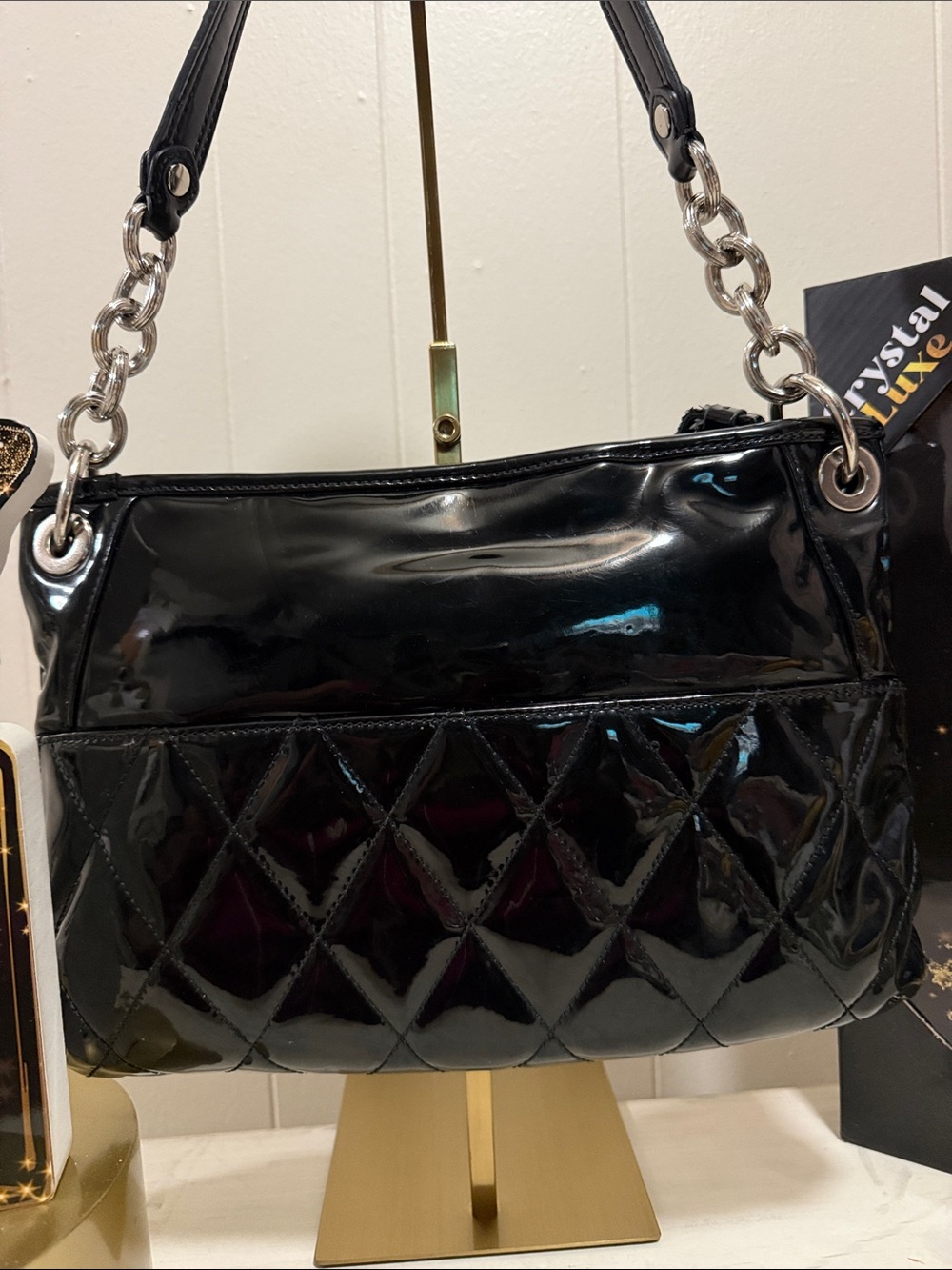 Coach Poppy Liquid Gloss Black Quilted Leather Bag with Silver Hardware - Picture 5 of 16